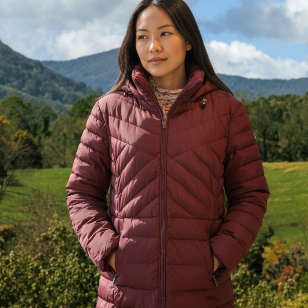 EUC Kenneth Cole Reaction Hooded Down Puffer Jacket - Rich Burgundy